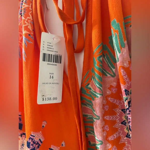 Anthropologie Bright Orange Patterned Halter Dress - Picture 4 of 5